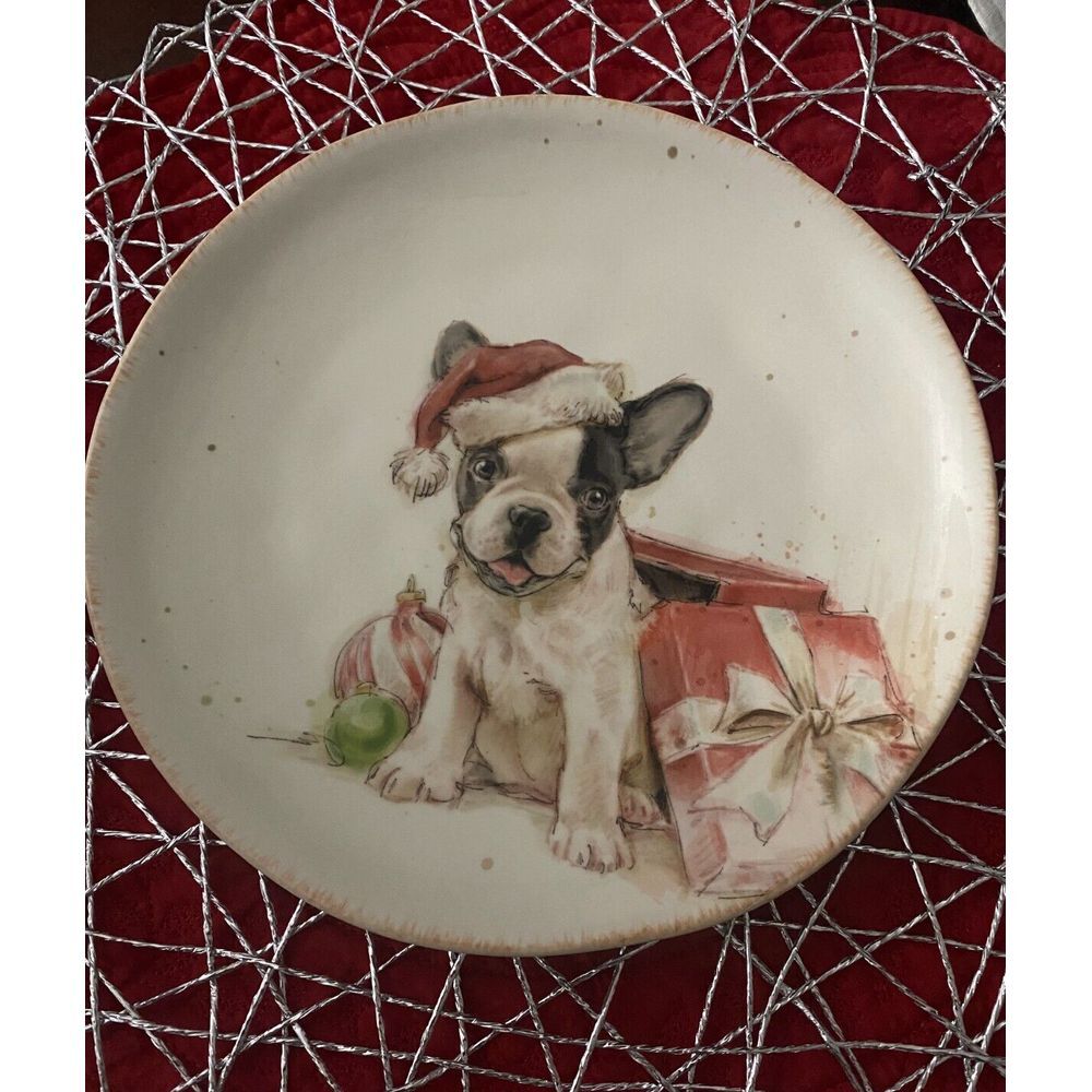Southern Living Christmas Plate Frenchie French Bulldog Feliz Dog 8.5"